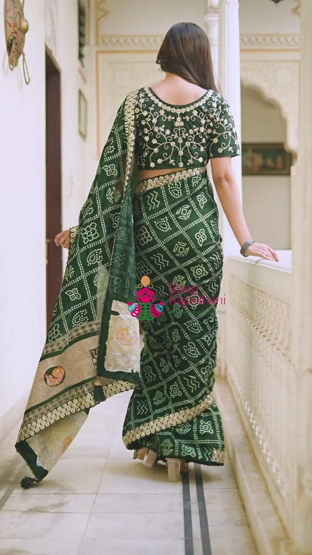 Green Synthetic Zari Embroidery Saree for Mehendi Ceremony | Shop Now