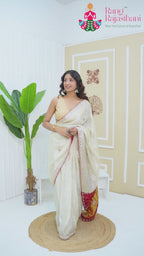 Cream Pure Tissue Silk Gota Patti Saree for Wedding Reception | Bridal Wear