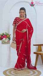 Red Synthetic Zari Embroidery Saree for Wedding Guest | Customer Favourite