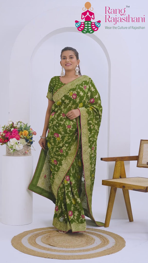 Green Soft Georgette Banarasi Zari Weave Saree for Mehendi Ceremony | Trending Now