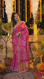 Rani Pure Gaji Silk Hand Tie Dye Bandhani Gharchola Saree for Mehendi Ceremony | Handcrafted Pick