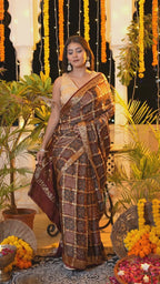 Maroon Modal Banarasi Zari Weave Gharchola Saree for Bridal | Order Online