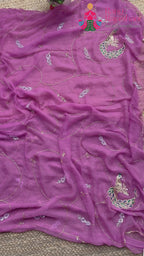 Purple Pure Chiffon Hand Embellishment Saree for Bridal | Shop Latest