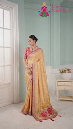 Yellow Synthetic Jacquard Weave Saree for Bridal | Elegant Edit