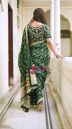 Green Synthetic Zari Embroidery Saree for Mehendi Ceremony | New Arrival