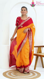 Yellow Pure Russian Silk Saree for Motherhood Ceremony | Curated Edit