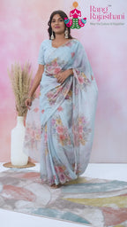 Gray Synthetic Hand Embellishment Saree for Wedding Guest | Party Pick