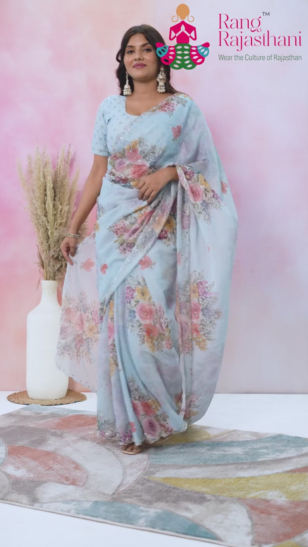 Gray Synthetic Hand Embellishment Saree for Wedding Guest | Party Pick