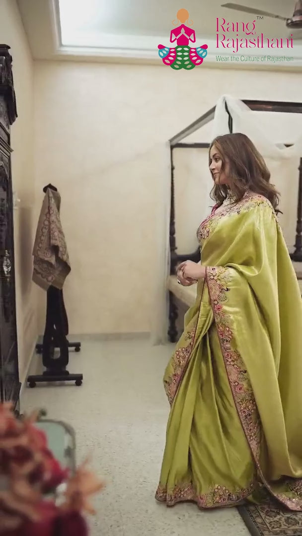 Green Synthetic Zari Embroidery Saree for Bridal | Festive Edit
