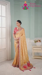 Yellow Synthetic Jacquard Weave Saree for Bridal | Festive Wear