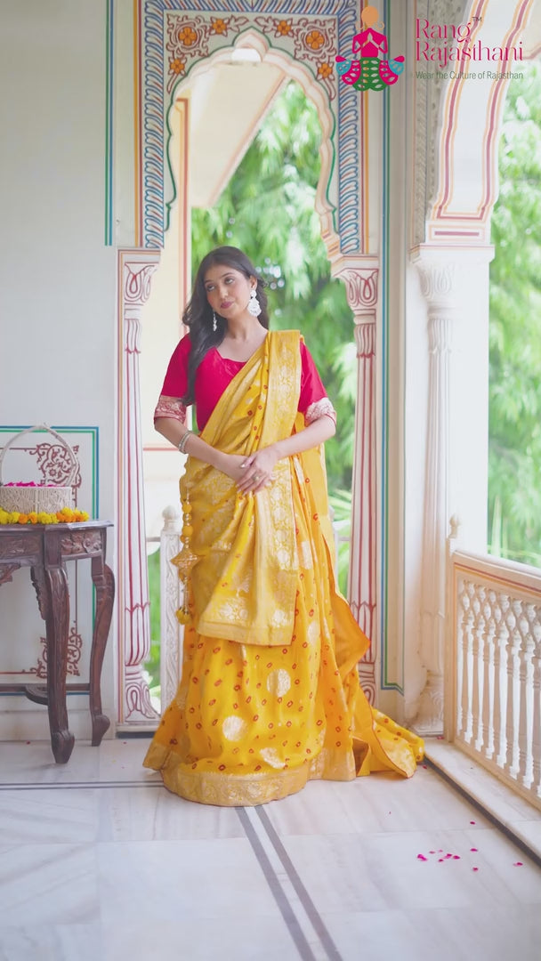 Yellow Pure Dola Silk Bandhani Chunri Lehenga Chunni for Festive Wear | Artisan Edit