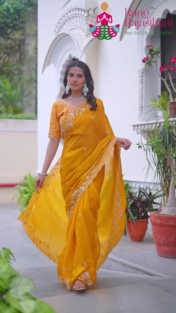 Yellow Synthetic Zari Embroidery Saree for Haldi Ceremony | Fashion Edit