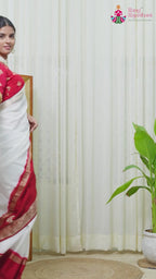 White Pure Upada Silk Banarasi Zari Weave Faag Saree for Wedding Guest | Fashion Edit