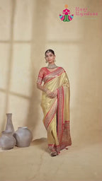 Beige Art Silk Banarasi Zari Weave Saree : Pure Flow