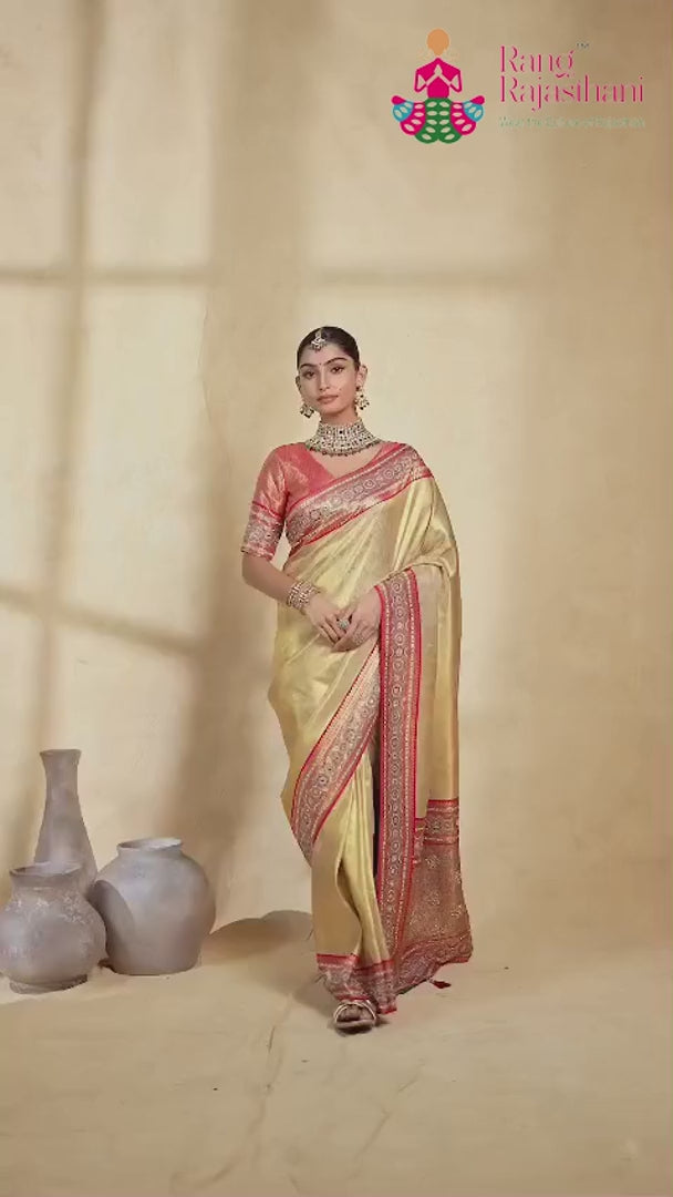 Beige Art Silk Banarasi Zari Weave Saree : Pure Flow