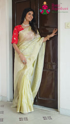 Beige Pure Tissue Silk Jacquard Weave Saree for Wedding Guest | Wedding Pick