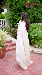 Beige Pure Tissue Silk Gota Patti Saree for Wedding Guest | Buy Online