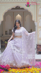 Purple Synthetic Sequin Lehenga Chunni for Wedding Reception | Signature Drape