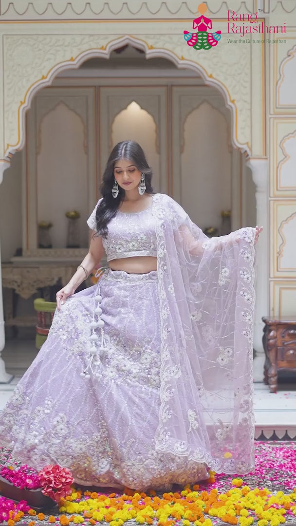 Purple Synthetic Sequin Lehenga Chunni for Wedding Reception | Signature Drape