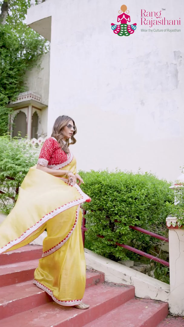 Yellow Synthetic Plain Saree for Haldi Ceremony | Indian Wear