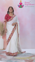 White Synthetic Gota Patti Faag Saree for Festive Celebration | Most Loved
