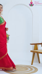 Red Chinnon Plain Saree for Karwa Chauth | New Arrival