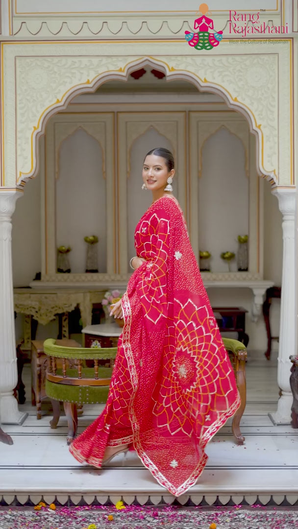 Red Synthetic Bandhani Chunri Saree for Mayra Ceremony | Statement Pick