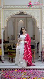 White Silk Banarasi Zari Weave Faag Lehenga Chunni for Wedding Reception | Curated Edit