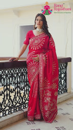 Red Pure Upada Silk Bandhani Chunri Saree for Mayra Ceremony | Exclusive Edit