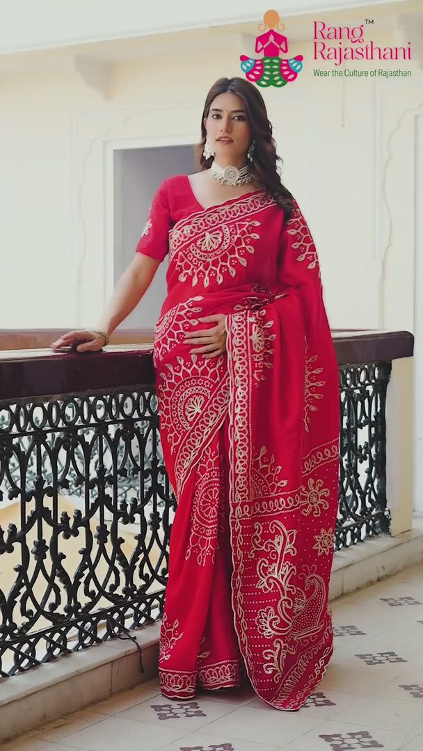 Red Pure Upada Silk Bandhani Chunri Saree for Mayra Ceremony | Exclusive Edit