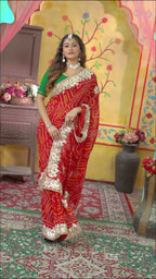 Red Soft Georgette Bandhani Saree for Mayra Ceremony | Designer Pick