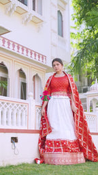 White Silk Banarasi Zari Weave Faag Lehenga Chunni for Wedding Guest | Wedding Edit
