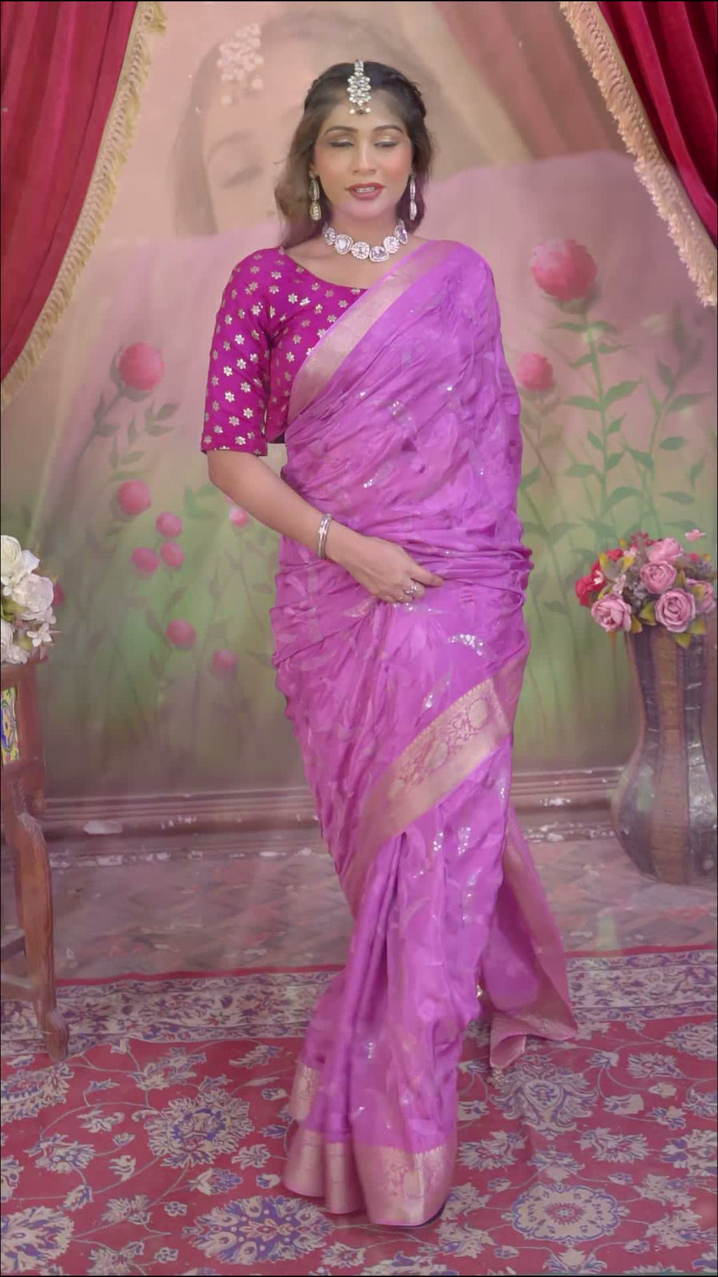 Purple Chinnon Sequin Saree for Wedding Reception | Traditional Pick