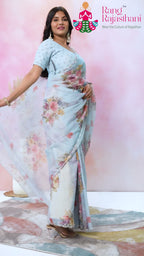 Gray Synthetic Hand Embellishment Saree for Wedding Guest | Customer Favourite