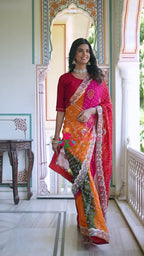 Red Soft Georgette Bandhani Saree for Mayra Ceremony | Premium Pick