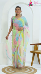 Firozi Synthetic Hand Embellishment Saree for Raksha Bandhan | Top Choice
