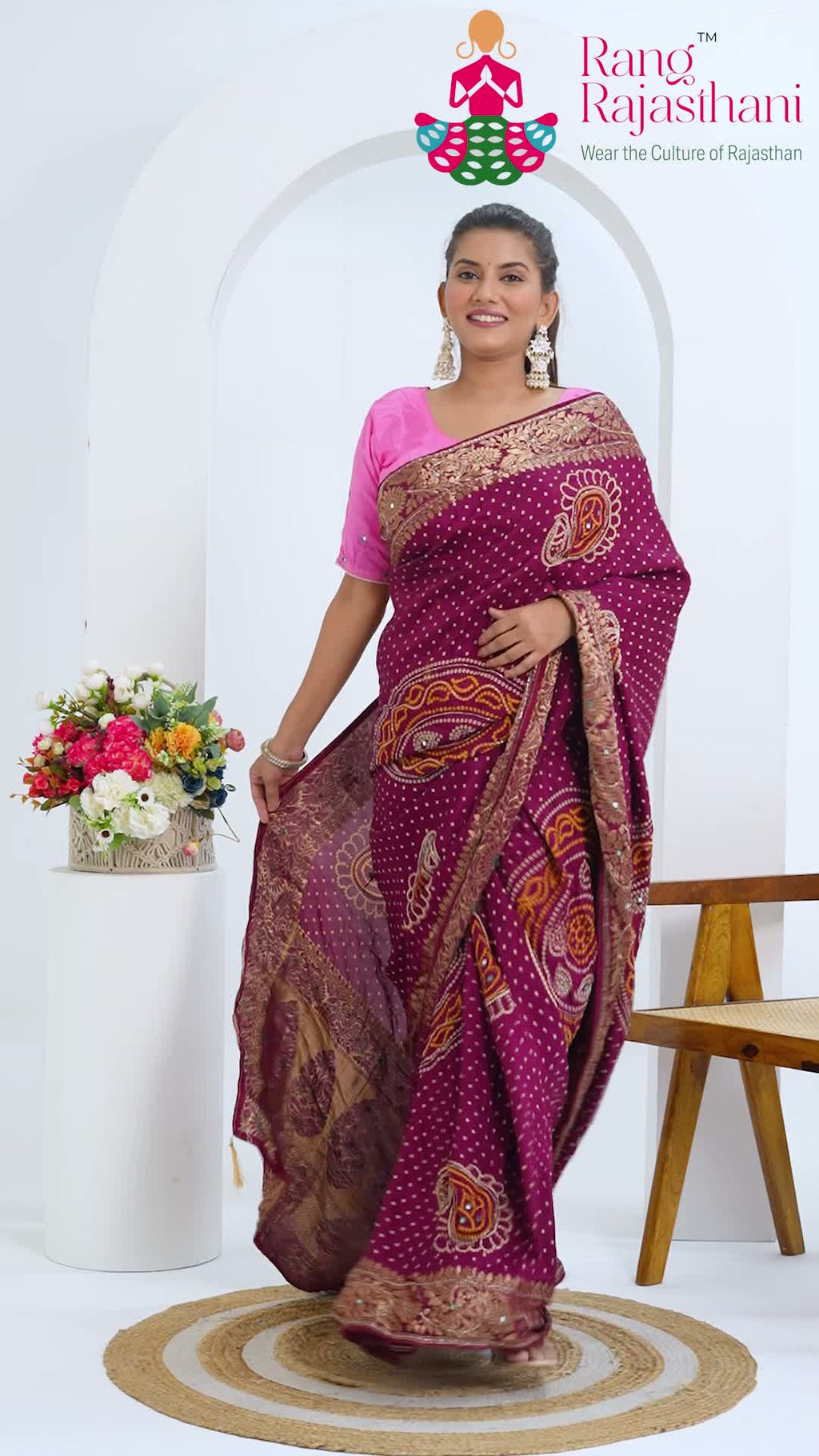Wine Pure Russian Silk Hand Embellishment Saree for Wedding Guest | Premium Collection