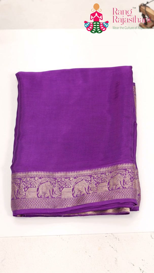 Purple Modal Banarasi Zari Weave Plain Saree for Sangeet Night | Premium Drape