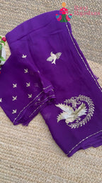 Purple Pure Chiffon Zari Embroidery Saree for Sangeet Night | Luxury Edit