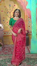 Rani Chiffon Bandhani Saree for Festive Celebration | Designer Collection