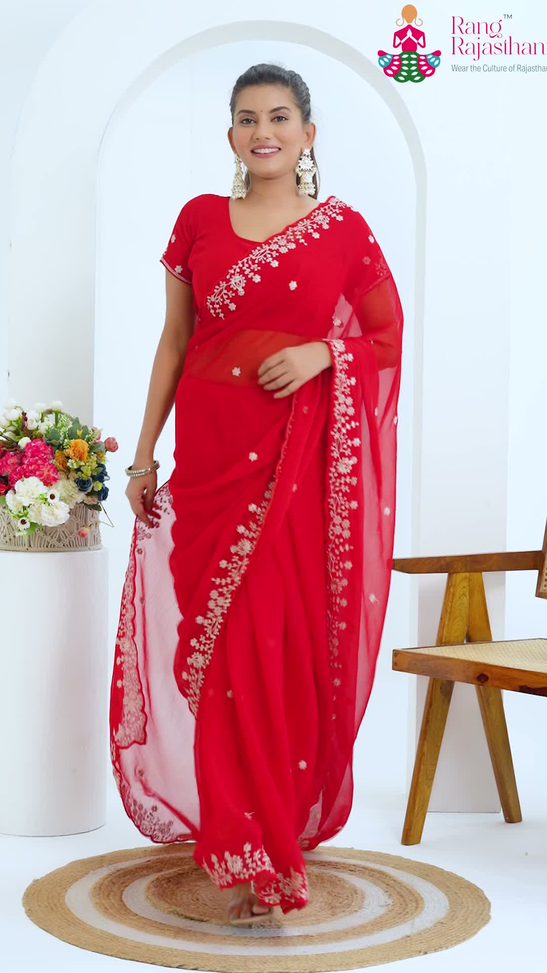Red Synthetic Zari Embroidery Saree for Karwa Chauth | Designer Edit