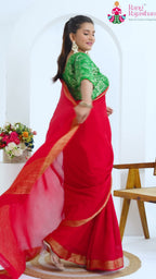 Red Chinnon Saree for Karwa Chauth | Festive Collection