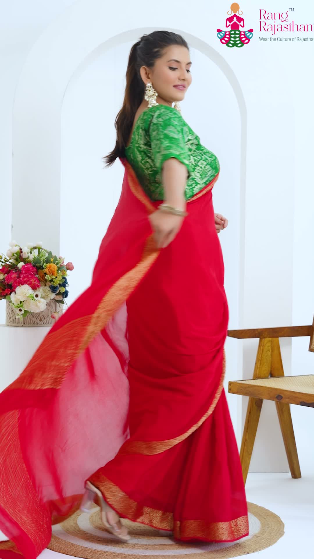 Red Chinnon Saree for Karwa Chauth | Festive Collection