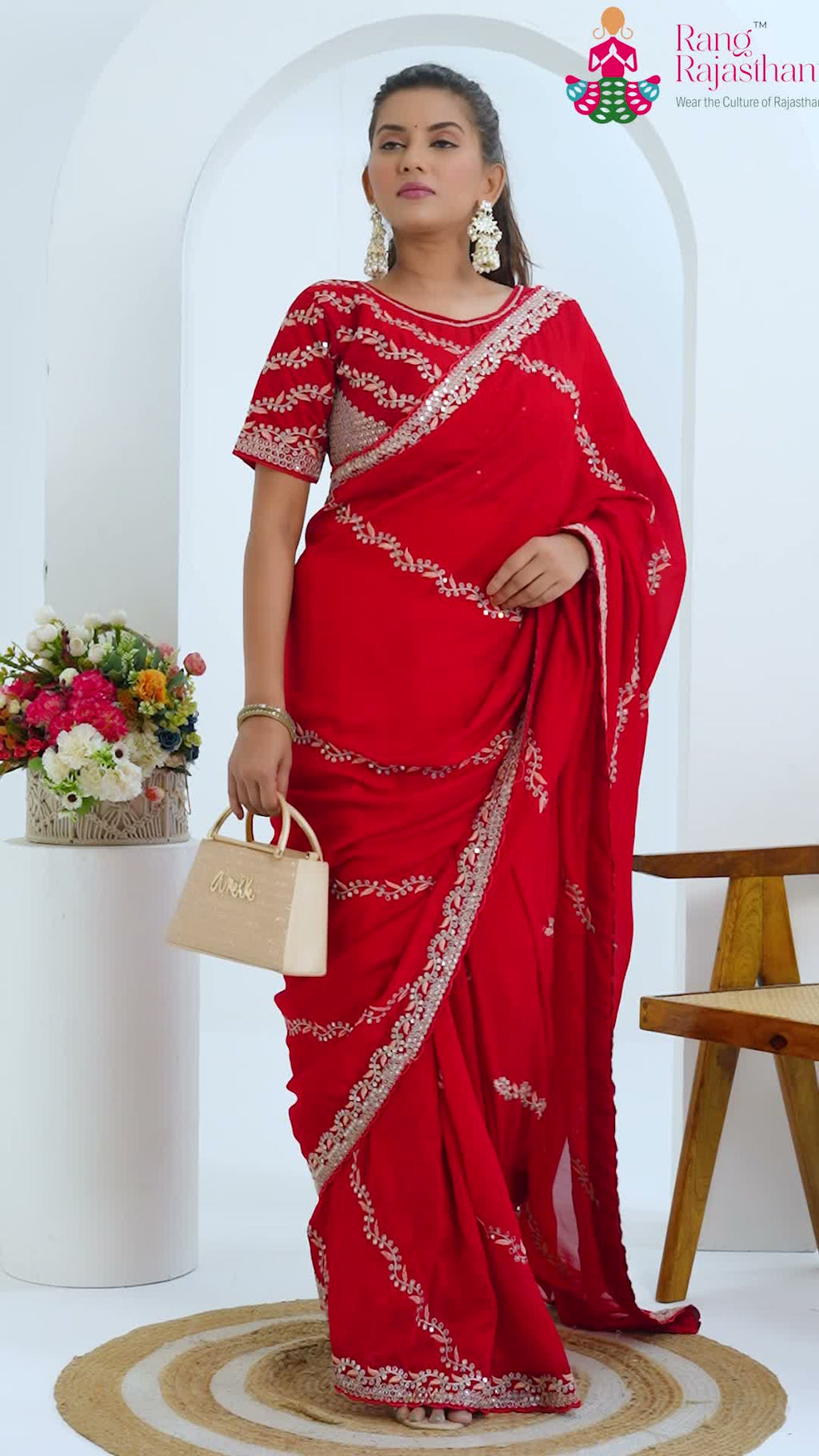 Red Synthetic Zari Embroidery Saree for Wedding Guest | Handpicked Pick