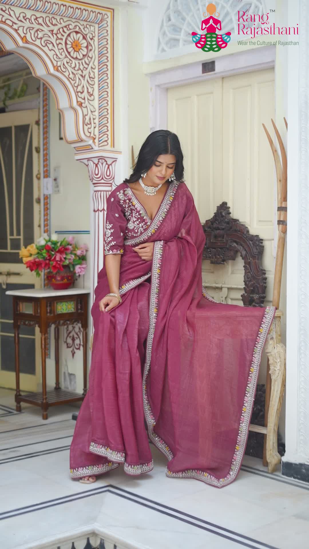 Onion Graceful Rich Border Saree : Reception Ready