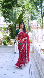 Red Soft Georgette Bandhani Saree for Mayra Ceremony | Wedding Ready