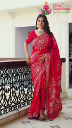 Red Pure Upada Silk Bandhani Saree for Mayra Ceremony | Handcrafted Pick