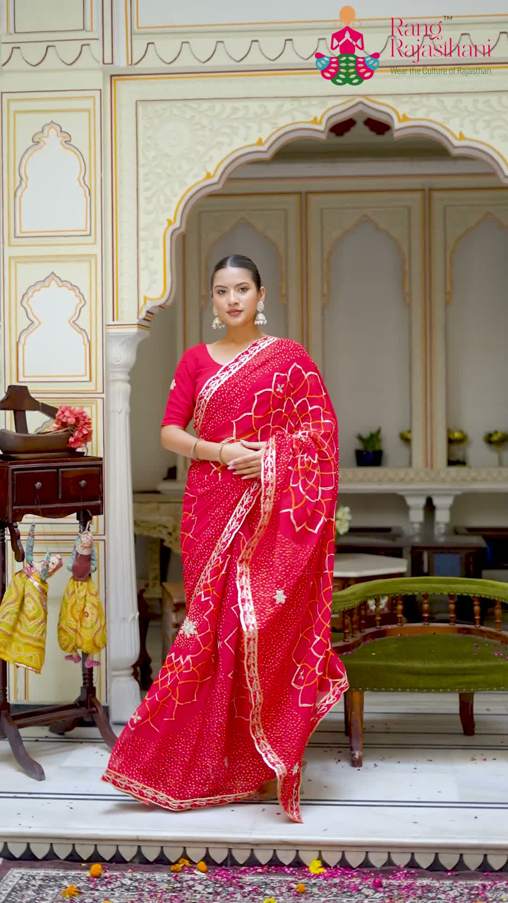 Red Synthetic Bandhani Saree for Mayra Ceremony | Heritage Weave