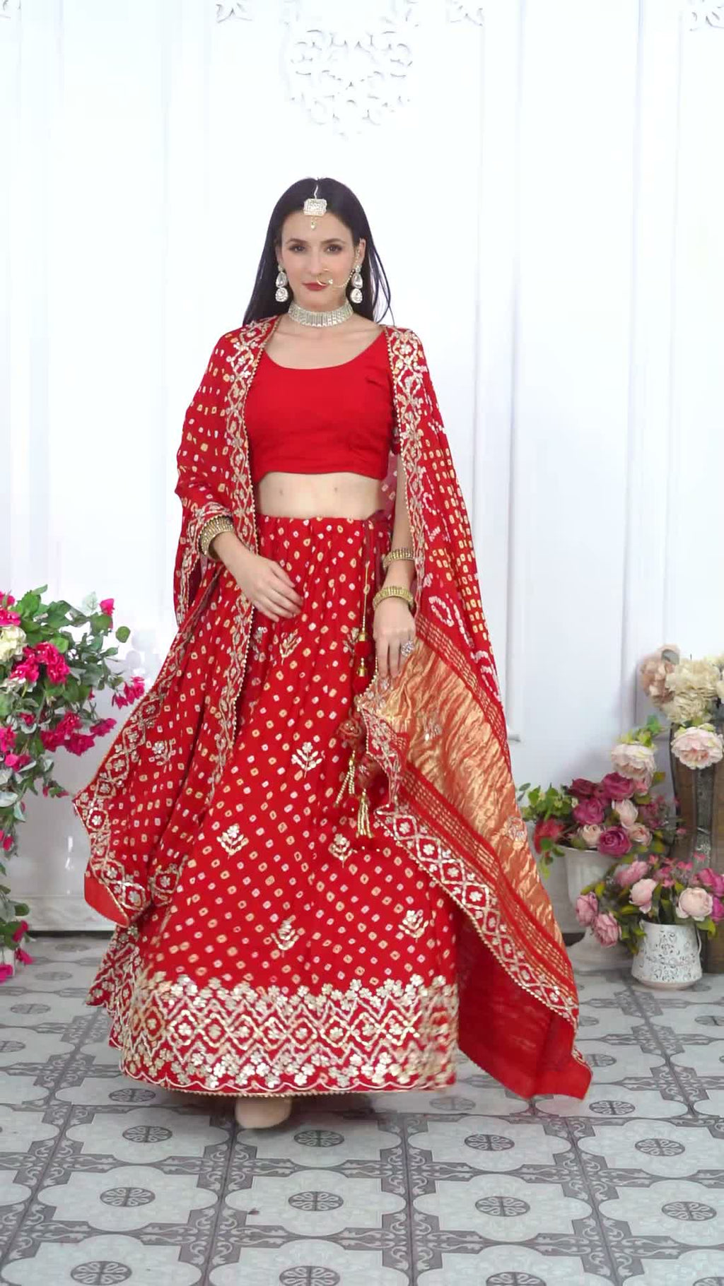 Red Gajji Silk Bandhani Lehenga Chunni for Wedding Reception | Customer Favourite