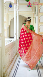 Red Soft Georgette Banarasi Zari Weave Saree for Karwa Chauth | Bridal Edit